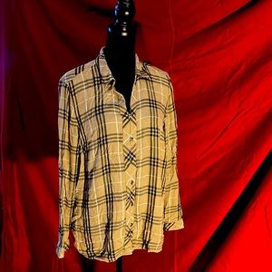 Brown plaid with black stripes shirt